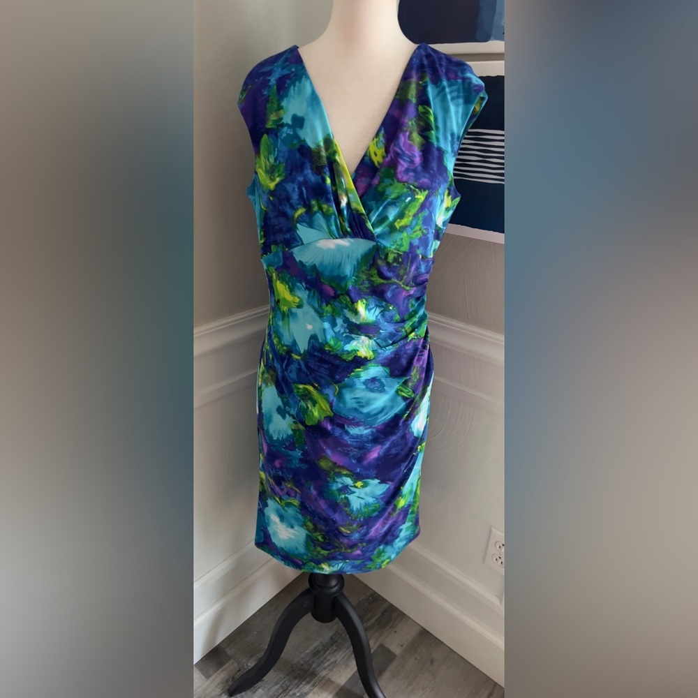 American Living Vibrant Blue and Green Sleeveless Dress